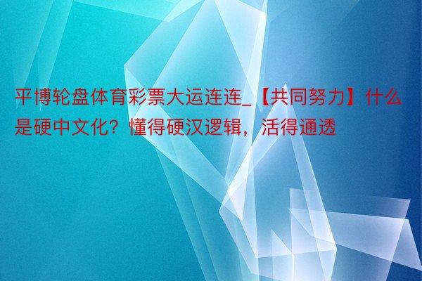 平博轮盘体育彩票大运连连_【共同努力】什么是硬中文化？懂得硬汉逻辑，活得通透